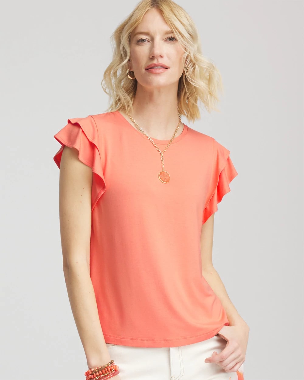Chico's Touch of Cool™ Flutter Sleeve Tee Sunset Peach