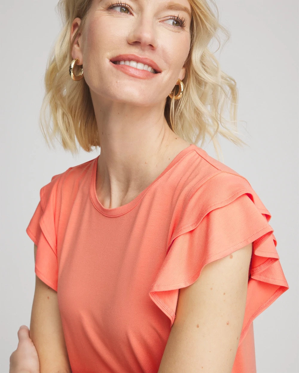 Chico's Touch of Cool™ Flutter Sleeve Tee Sunset Peach