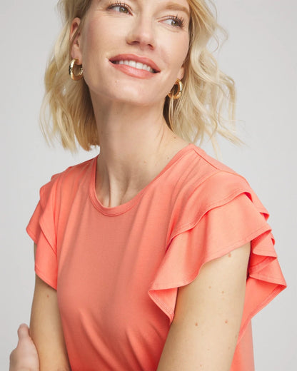 Chico's Touch of Cool™ Flutter Sleeve Tee Sunset Peach