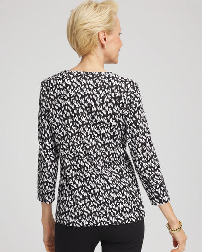 Chico's Pima Crewneck Button Tee Black