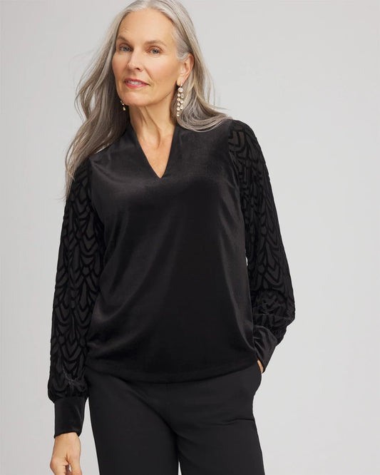 Chico's Art Deco Velvet Burnout Top Black