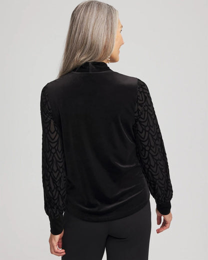 Chico's Art Deco Velvet Burnout Top Black