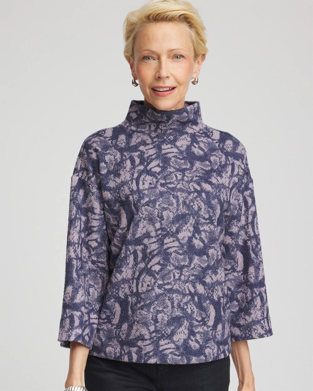 Chico's Animal Cozy Turtleneck Indigo Sky