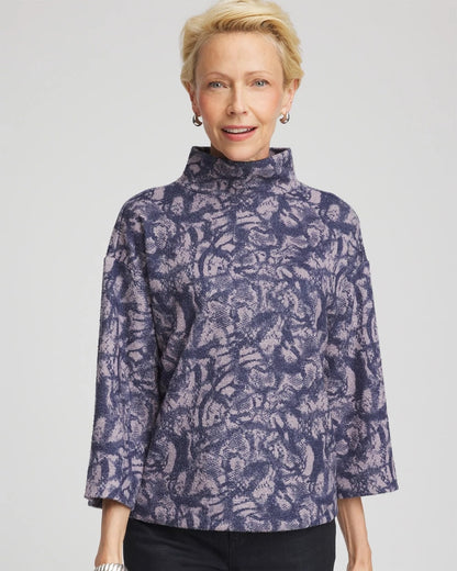 Chico's Animal Cozy Turtleneck Indigo Sky
