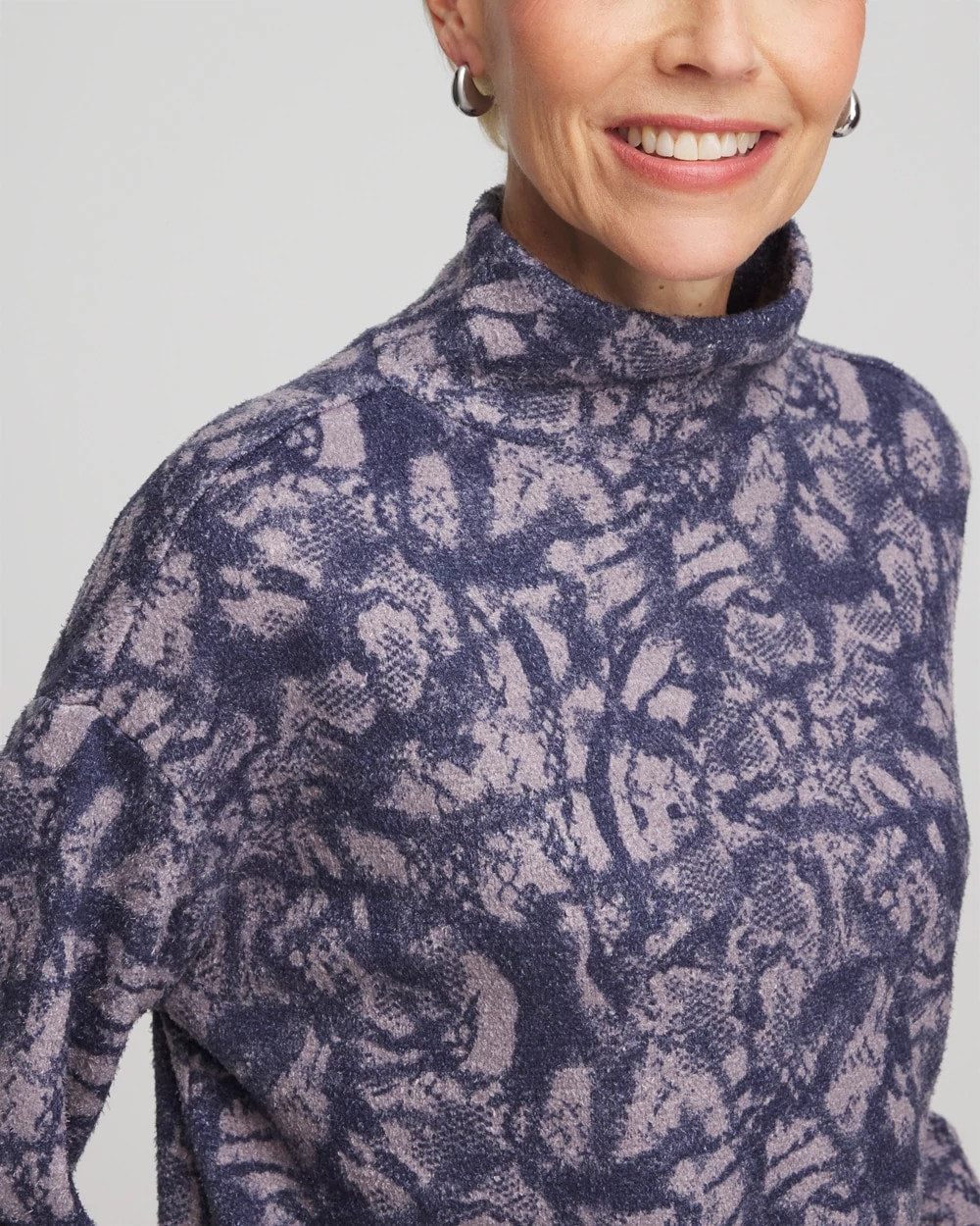 Chico's Animal Cozy Turtleneck Indigo Sky