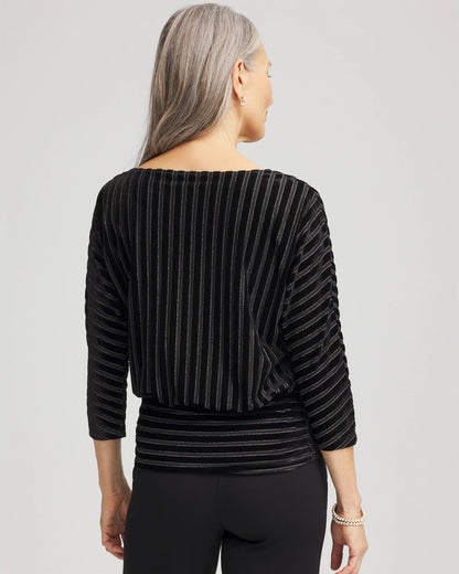 Chico's Velvet Burnout Stripe Banded-Bottom Top Black