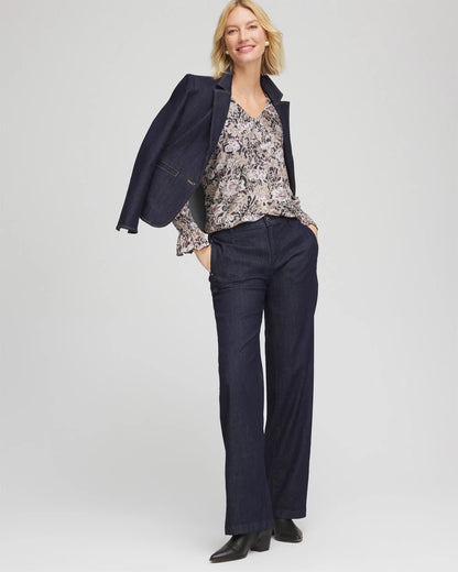 Chico's Bloom Crinkle Bodre Top Graphite Gray