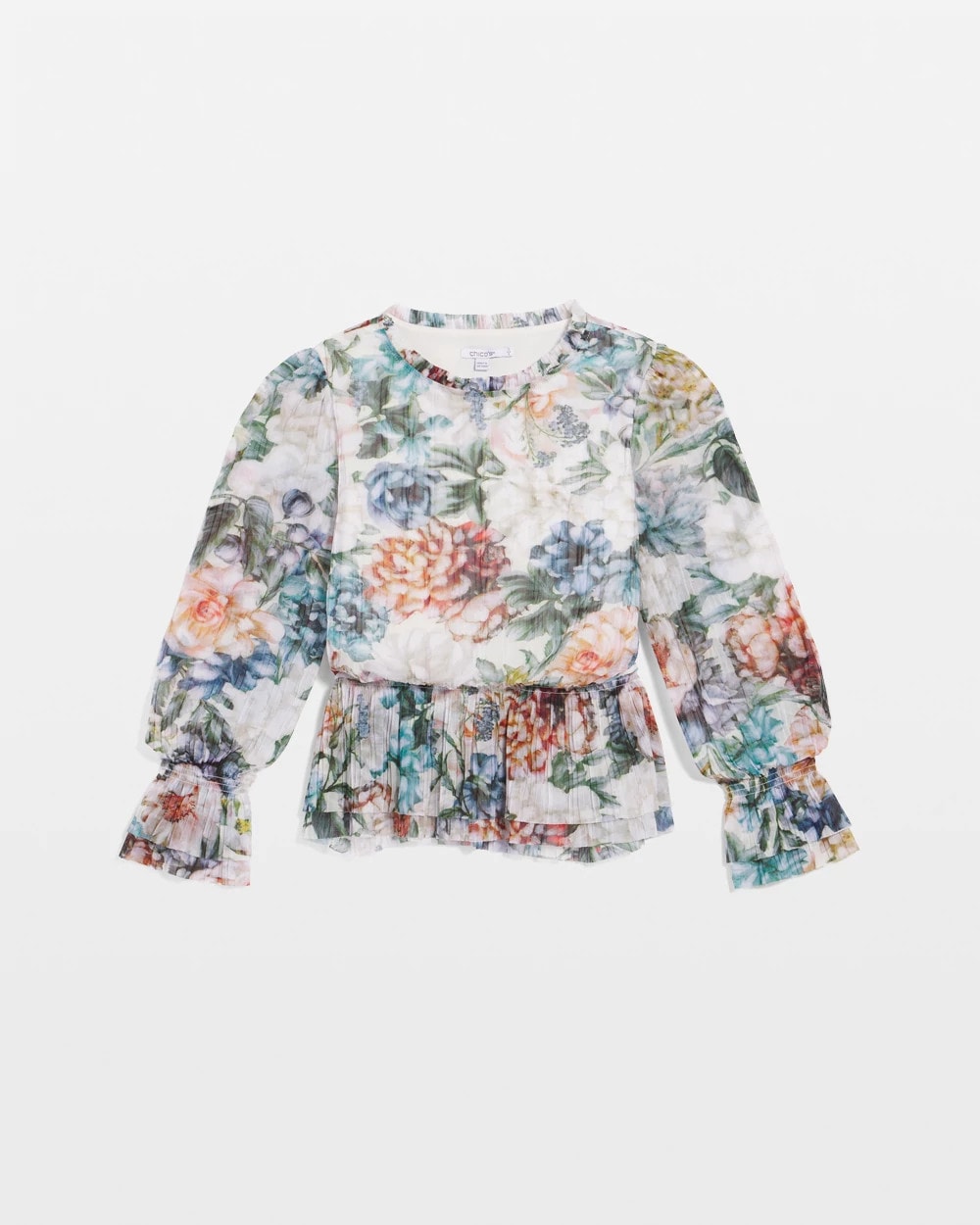 Chico's Rose Print Crinkle Top Ecru
