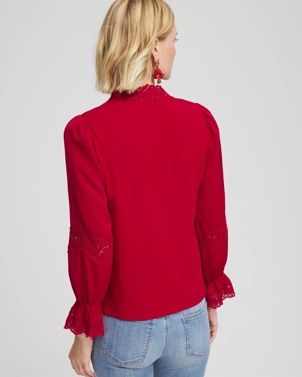 Chico's Lace V-Neck Top Carmine Red