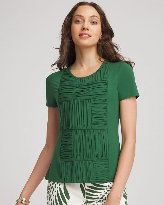 Chico's Jersey Knit Ruched Front Tee Palm Leaf