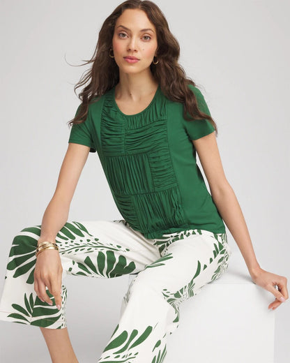 Chico's Jersey Knit Ruched Front Tee Palm Leaf