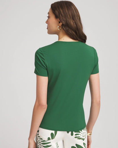 Chico's Jersey Knit Ruched Front Tee Palm Leaf