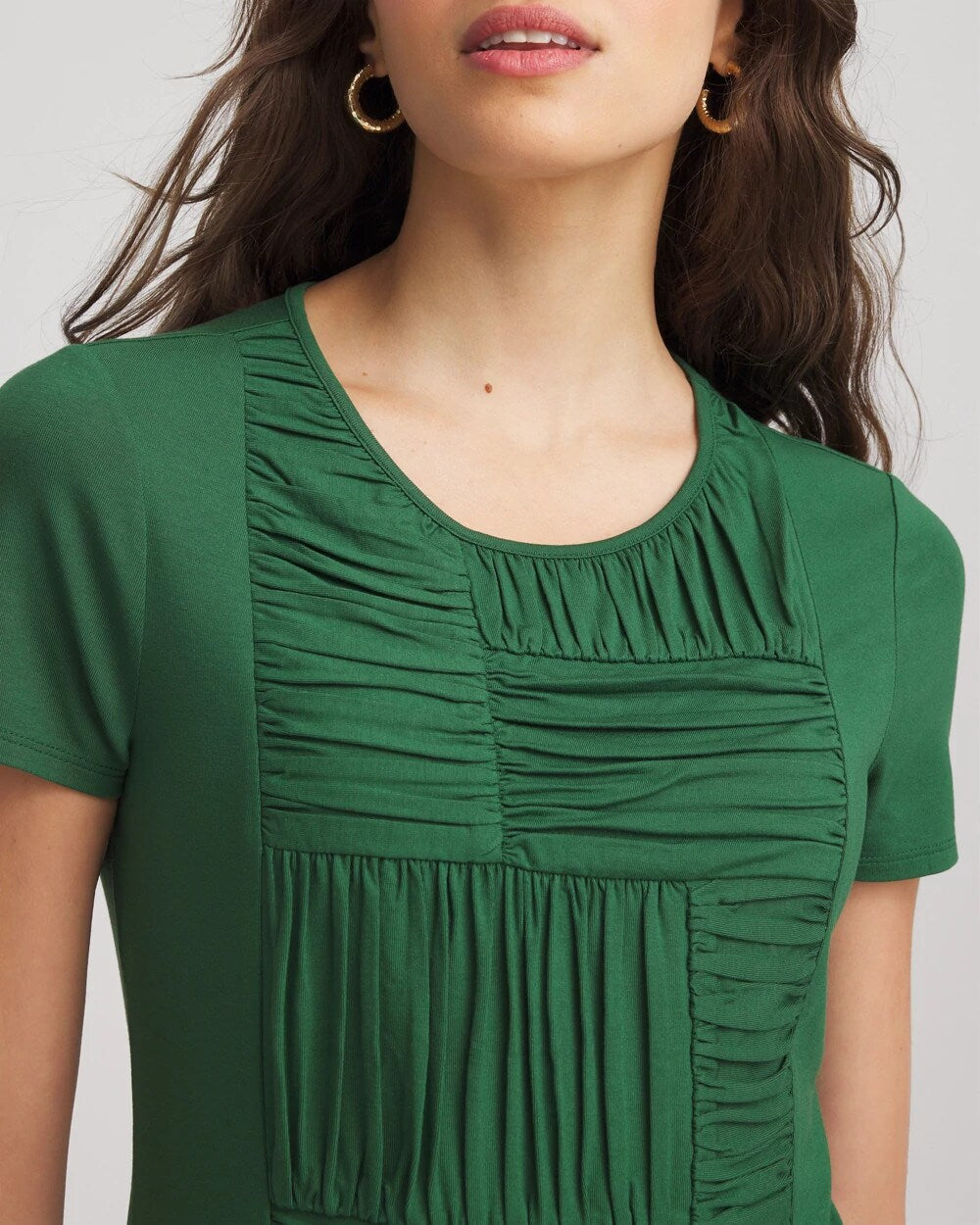 Chico's Jersey Knit Ruched Front Tee Palm Leaf