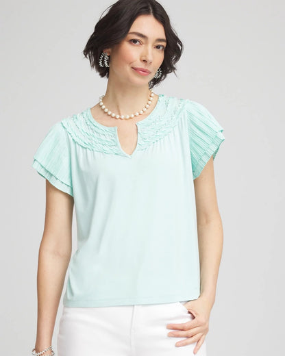 Chico's Touch of Cool™ Layered Pleated Flutter Tee Teal Waters