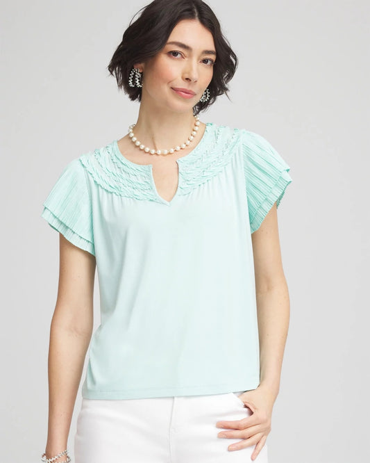 Chico's Touch of Cool™ Layered Pleated Flutter Tee Teal Waters