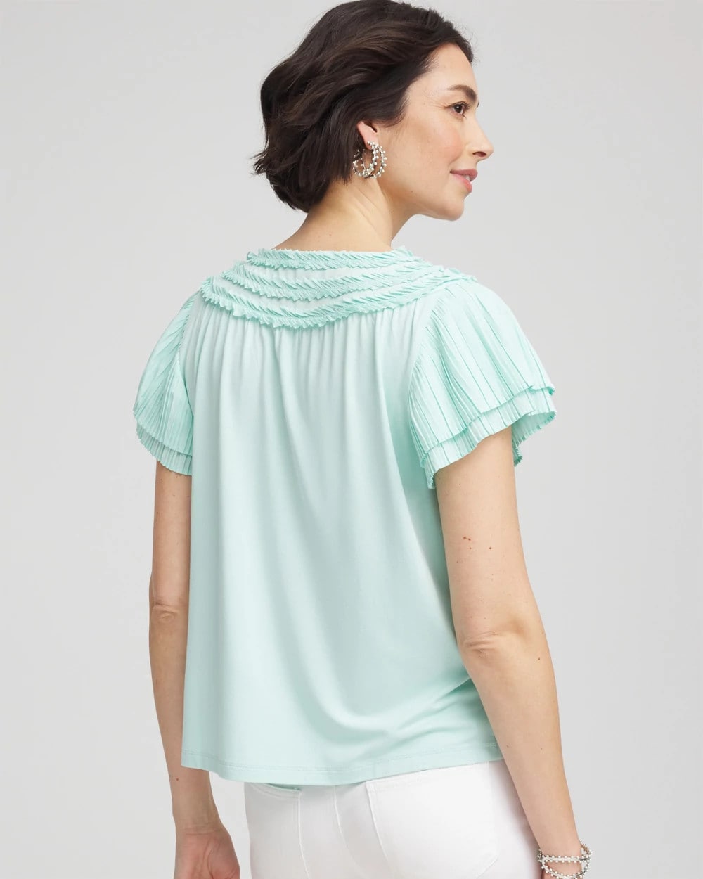 Chico's Touch of Cool™ Layered Pleated Flutter Tee Teal Waters