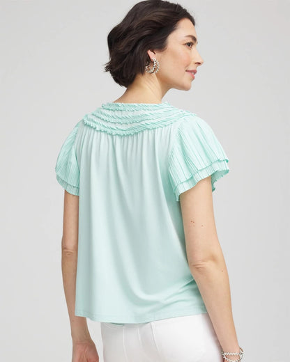Chico's Touch of Cool™ Layered Pleated Flutter Tee Teal Waters