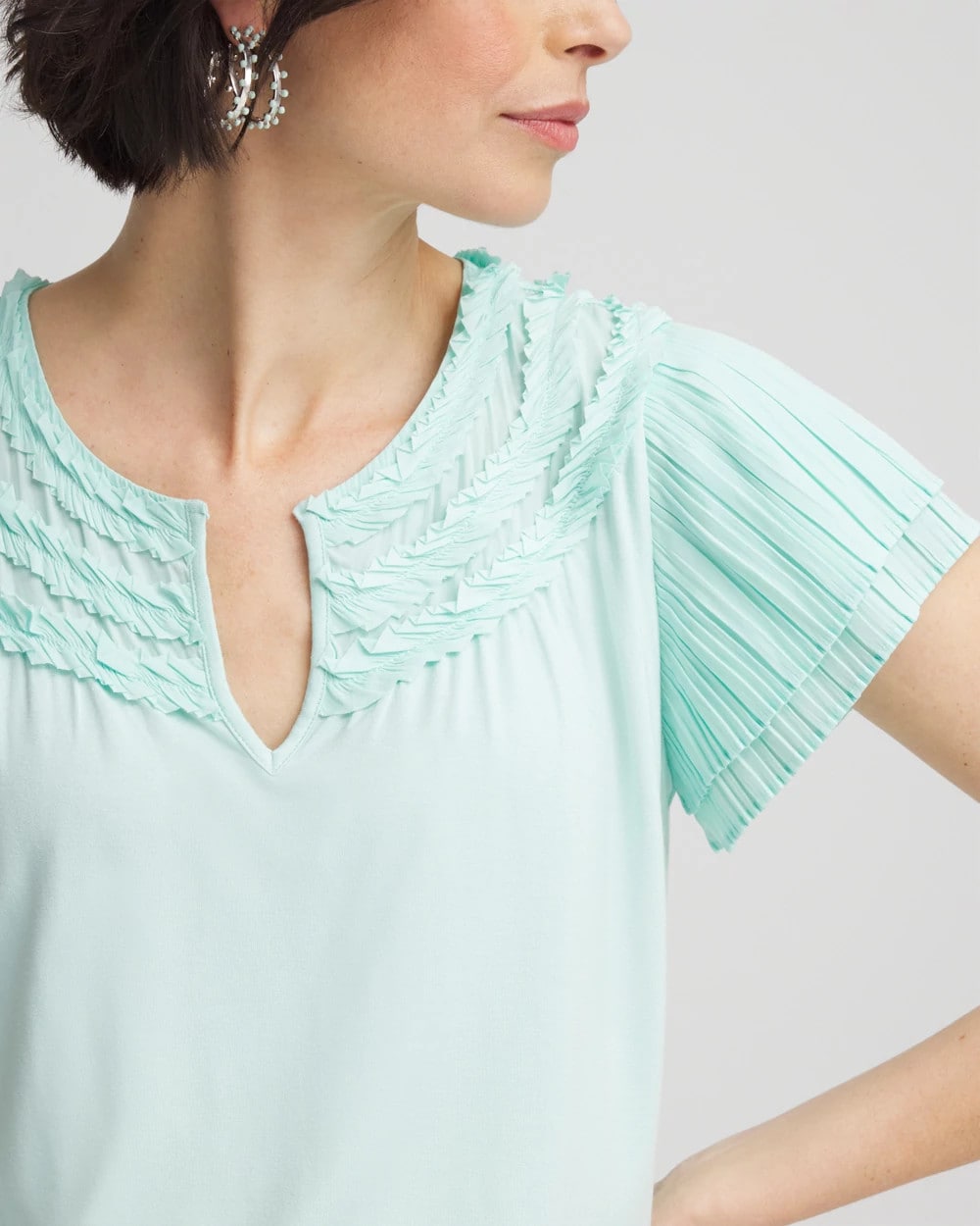 Chico's Touch of Cool™ Layered Pleated Flutter Tee Teal Waters