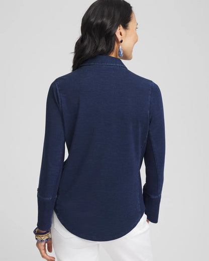 Chico's Collared Henley Top Riviera Authentic