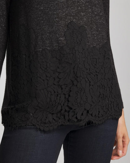 Chico's Lace Hem Cowlneck Top Black