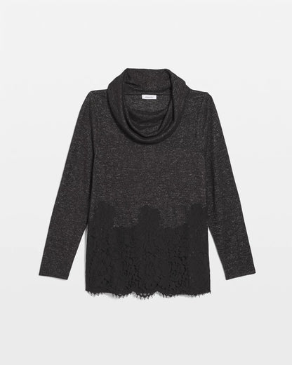 Chico's Lace Hem Cowlneck Top Black