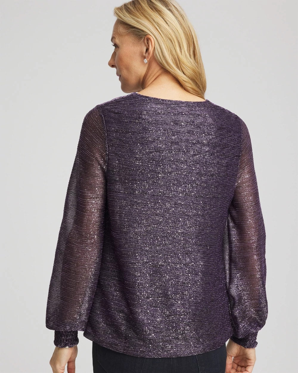 Chico's Foiled Bodre Top Purple Elixir