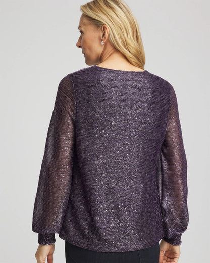 Chico's Foiled Bodre Top Purple Elixir