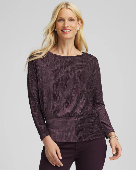 Chico's Crinkle Velvet Banded-Bottom Top Night Bloom