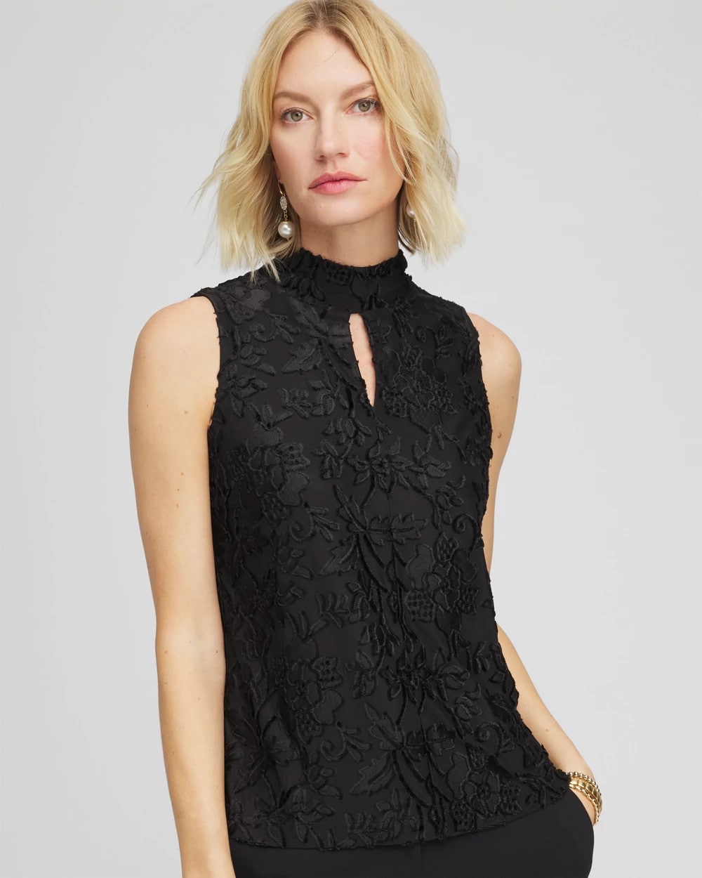 Chico's Burnout Mockneck Tank Black