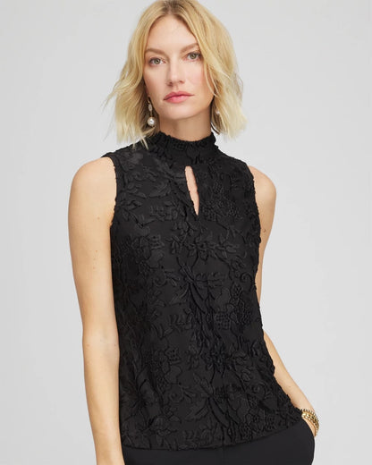 Chico's Burnout Mockneck Tank Black