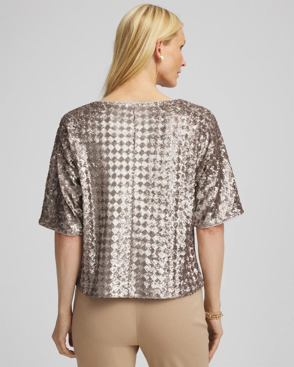 Chico's Art Deco Dolman Sequins Tee Gold