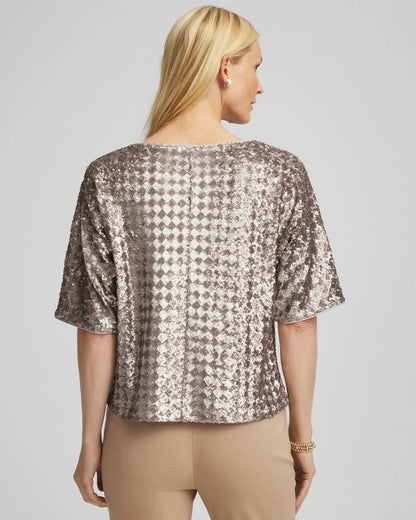 Chico's Art Deco Dolman Sequins Tee Gold