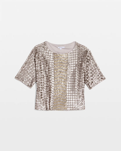 Chico's Art Deco Dolman Sequins Tee Gold