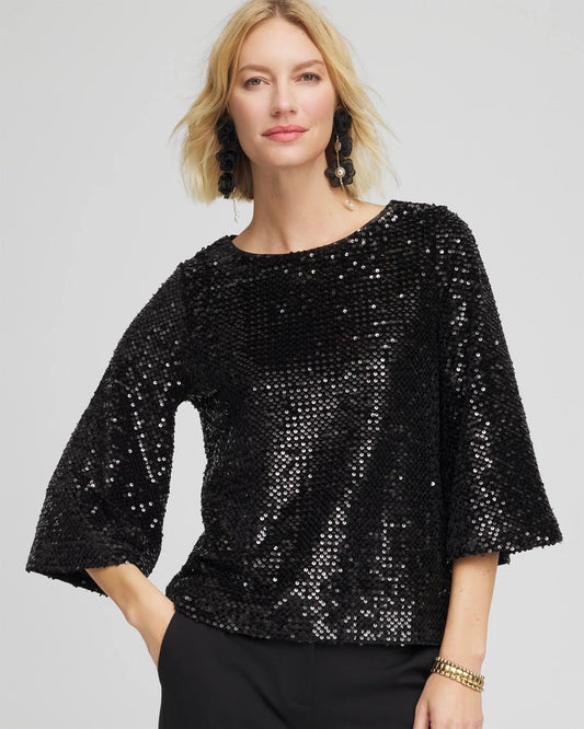 Chico's Sparkling Sequin Party Tee Black