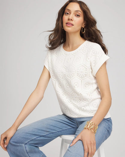 Chico's Crocheted Cotton-Blend Shirt Ecru