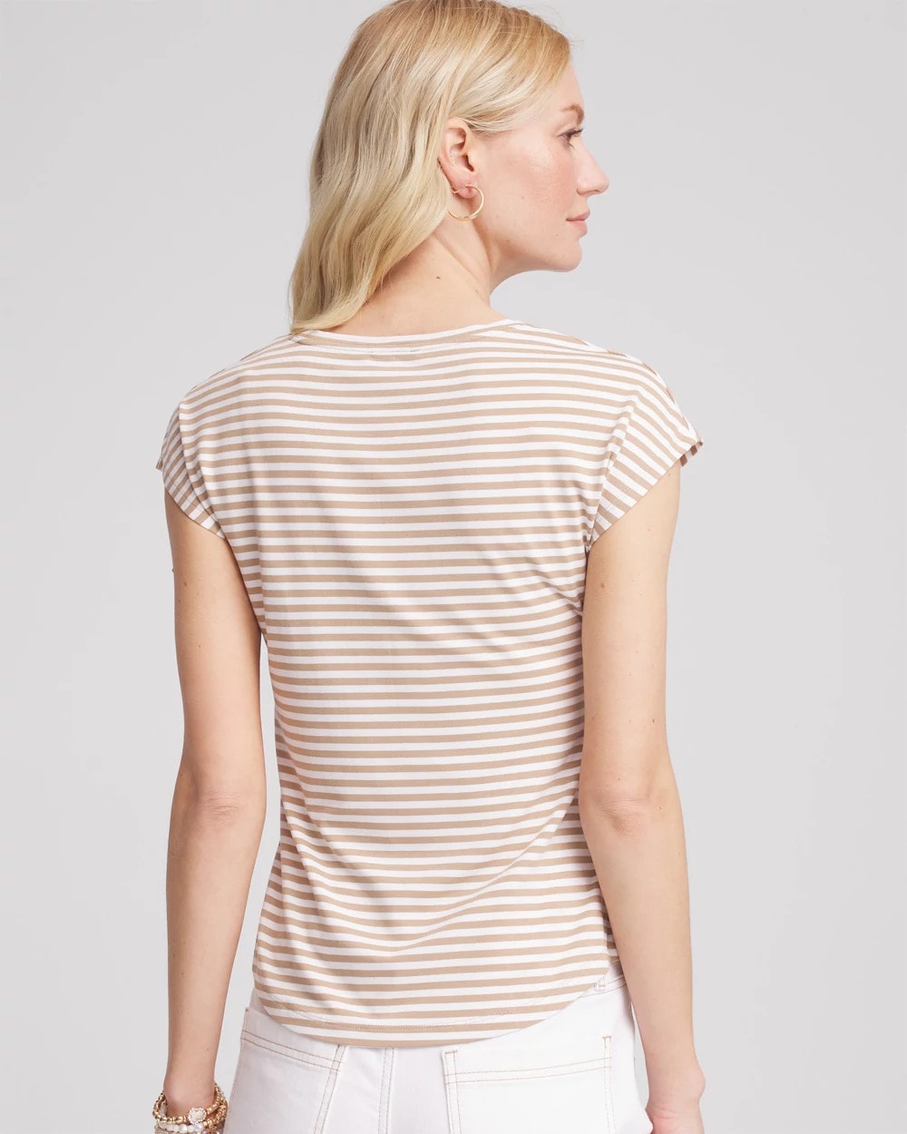 Chico's Neutral Striped Cap Sleeve Dolman Tee Cafe Aroma