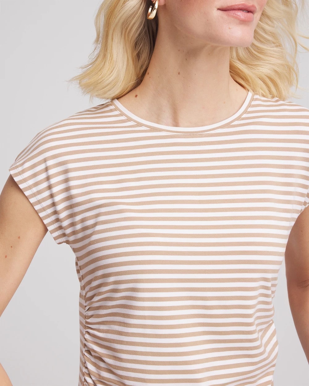 Chico's Neutral Striped Cap Sleeve Dolman Tee Cafe Aroma