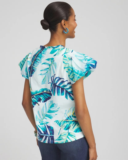 Chico's Notch Neck Cap Sleeve Tee Paradiso Blue