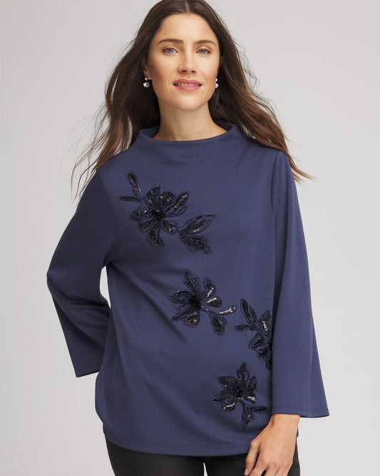 Chico's Embellished Structured Top Indigo Sky