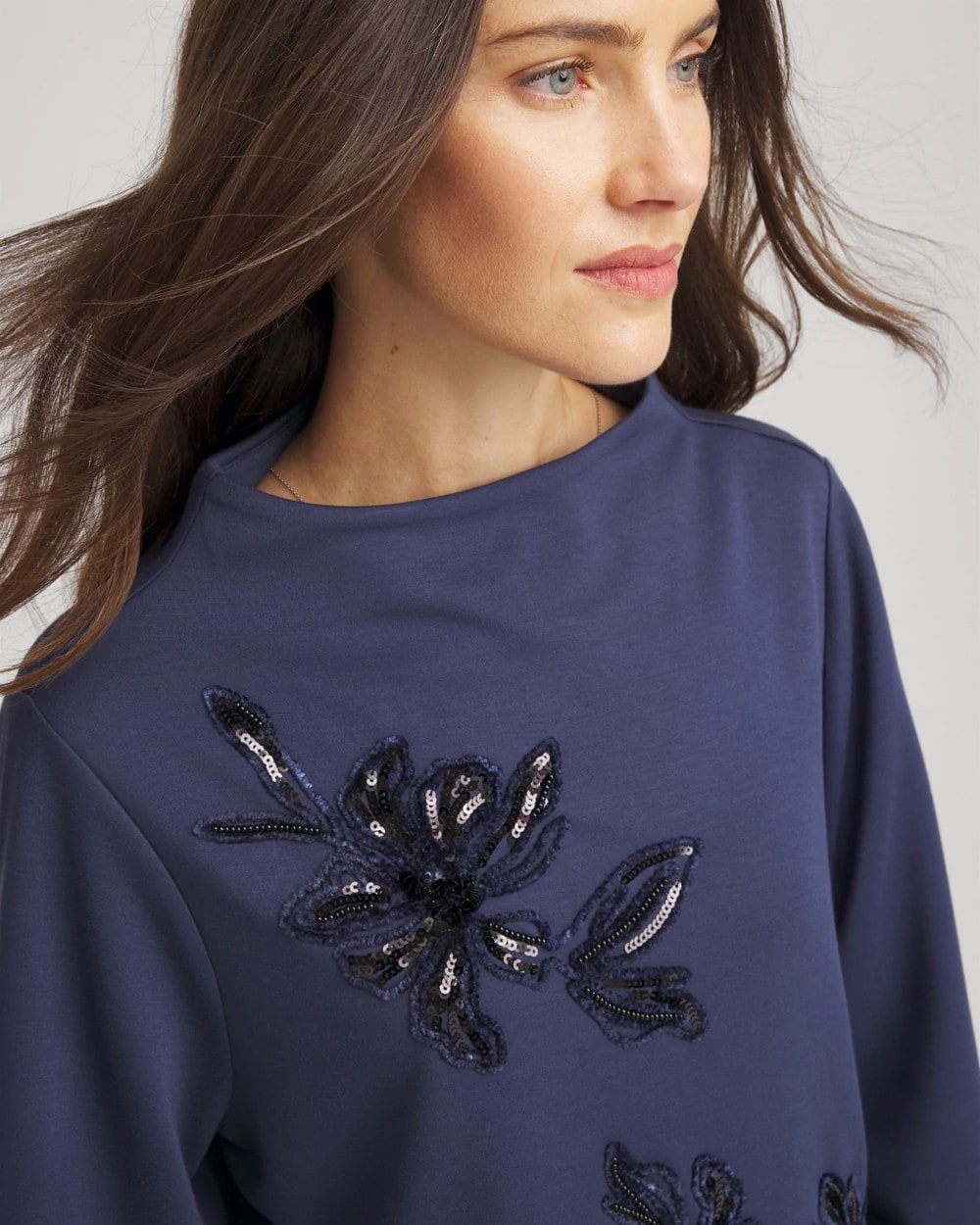 Chico's Embellished Structured Top Indigo Sky