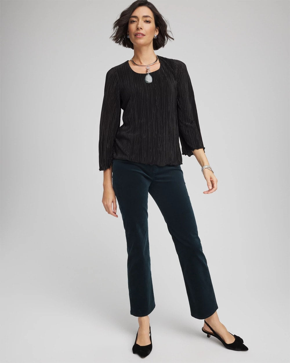 Chico's Bodre Flare Sleeve Top Black