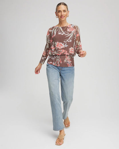 Chico's Textured Banded-Hem Top Dried Mushroom