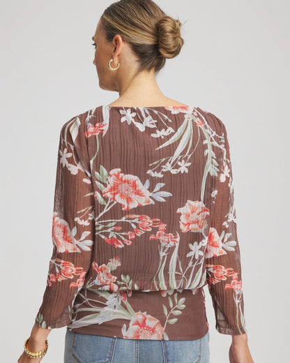 Chico's Textured Banded-Hem Top Dried Mushroom