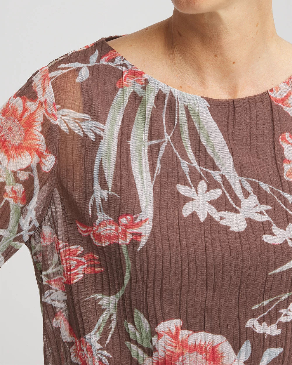 Chico's Textured Banded-Hem Top Dried Mushroom