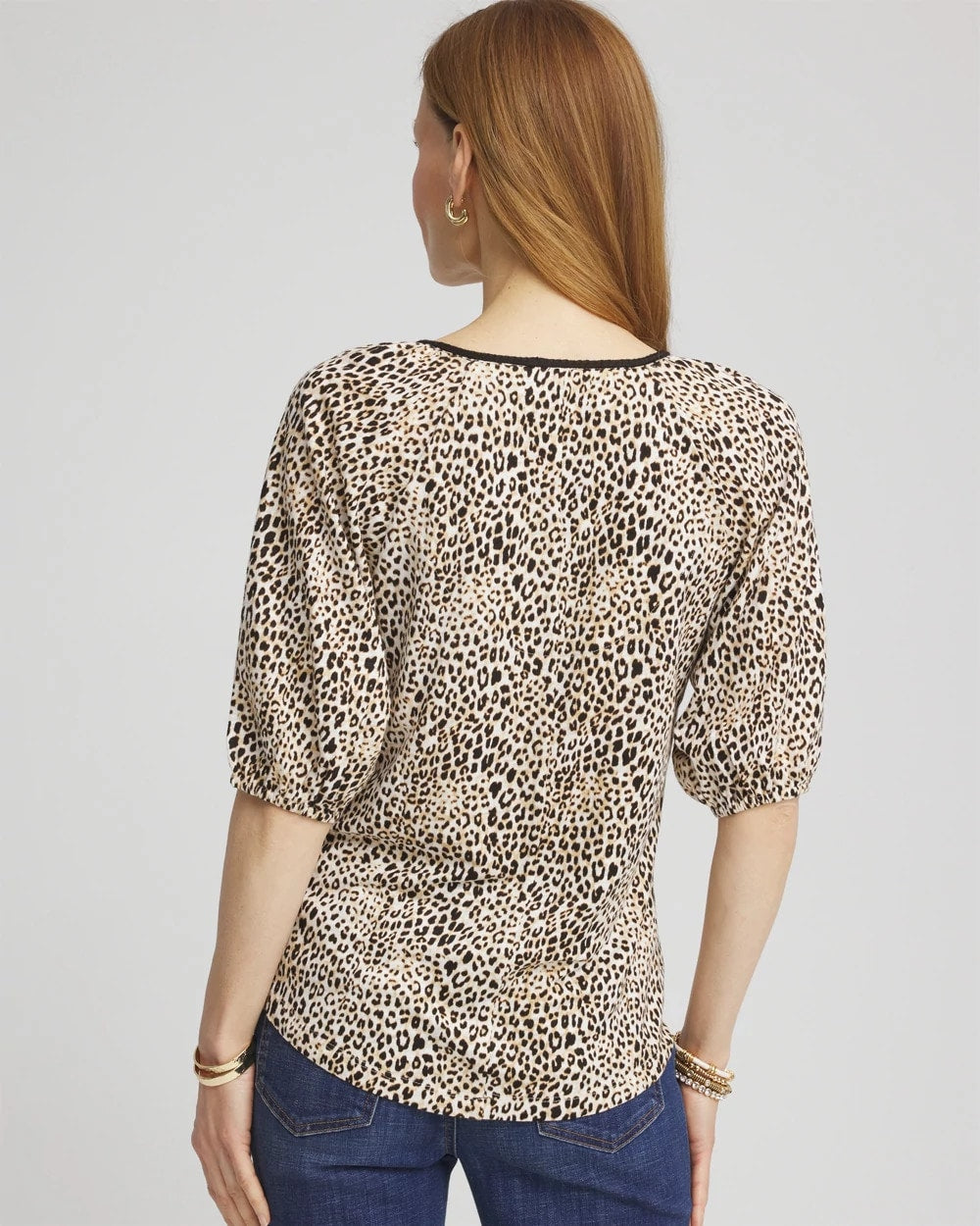 Chico's Leopard Braided Linen Top Ecru