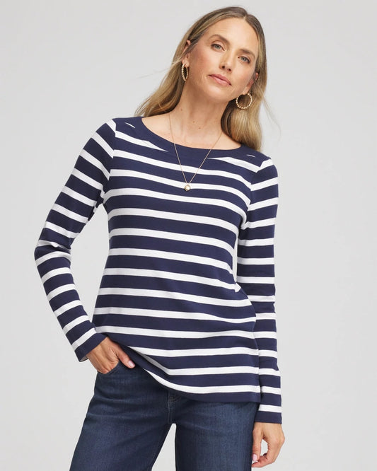 Chico's Stretch Cotton Boatneck Tunic Passport Blue