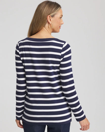 Chico's Stretch Cotton Boatneck Tunic Passport Blue