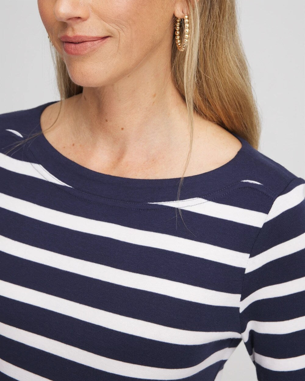 Chico's Stretch Cotton Boatneck Tunic Passport Blue