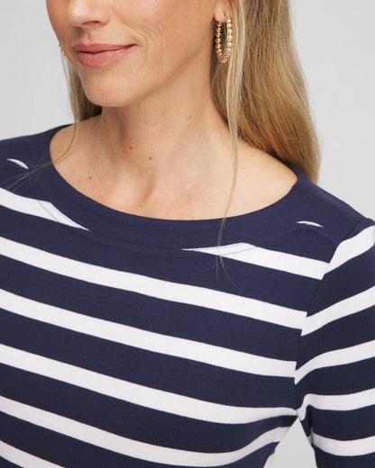 Chico's Stretch Cotton Boatneck Tunic Passport Blue