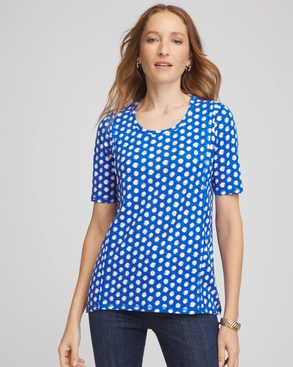 Chico's Printed Slub Short Sleeve Tee Azure